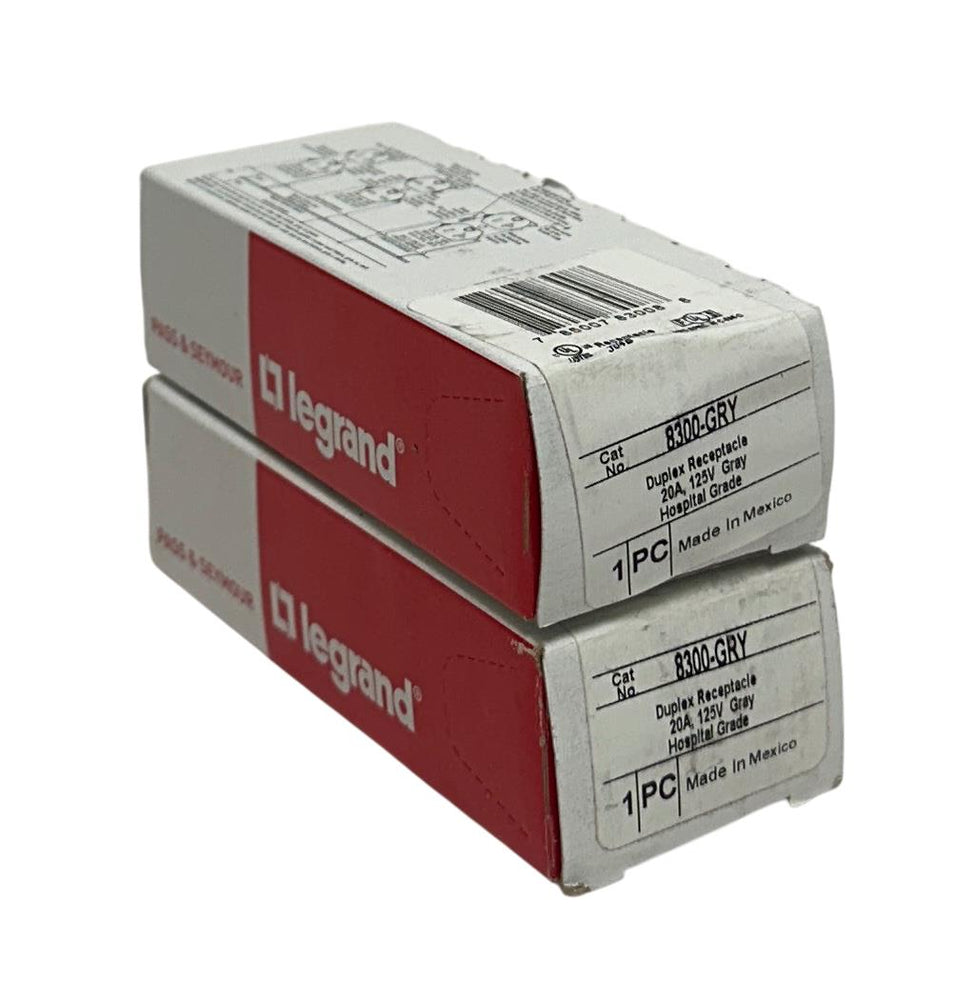2 PASS & SEYMOUR LEGRAND 8300-GRY / 8300GRY DUPLEX RECEPTACLES 20A 125V NSMP