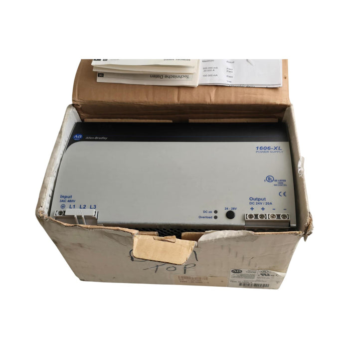 ALLEN BRADLEY 1606-XL480E-3 /A DC POWER SUPPLY 480W, 3AC 480V, 24V/20A NSMP