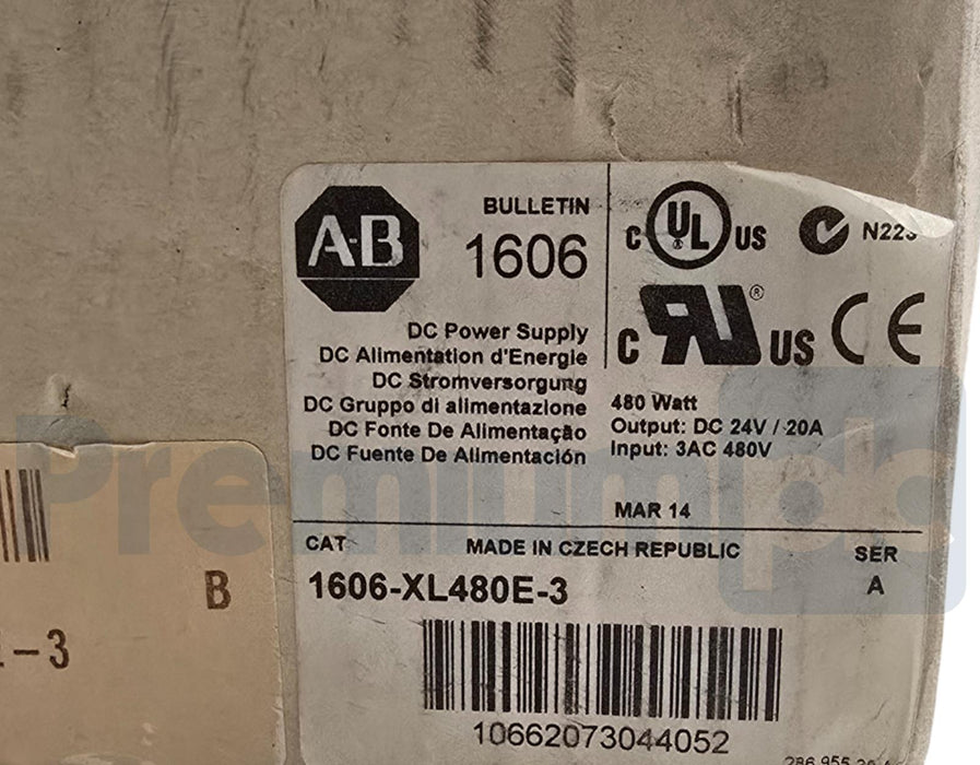 ALLEN BRADLEY 1606-XL480E-3 /A DC POWER SUPPLY 480W, 3AC 480V, 24V/20A NSMP