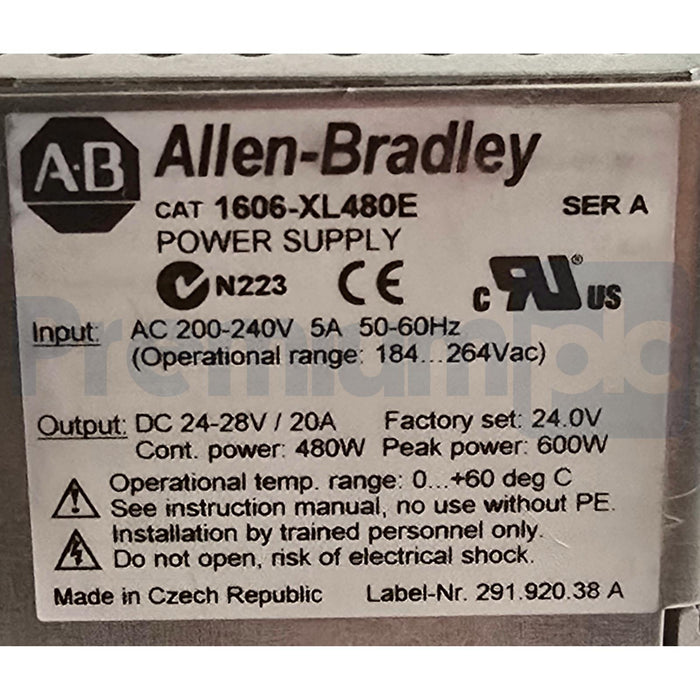 ALLEN BRADLEY 1606-XL480E /A POWER SUPPLY 480W, 200-240V 5A, 24V-28V/20A NSNP