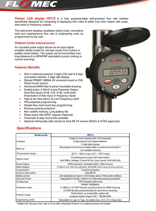 FLOMEC / TRIMEC FRT121D0MM-I FRT12 FLOW RATE TOTALISER DISPLAY FRT121D0MMI NSMP