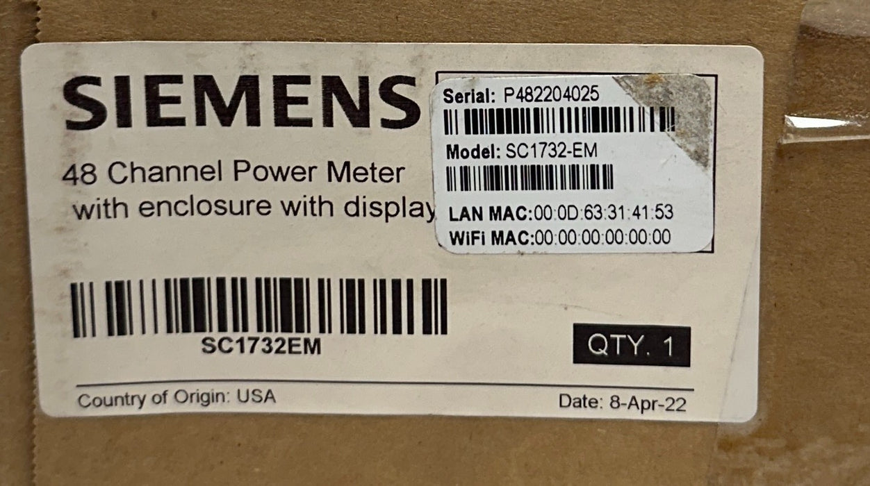 SIEMENS SC1732-EM / MD-48HD NETWORKED METERING SYSTEM 48-CHNL POWER METER NSMP