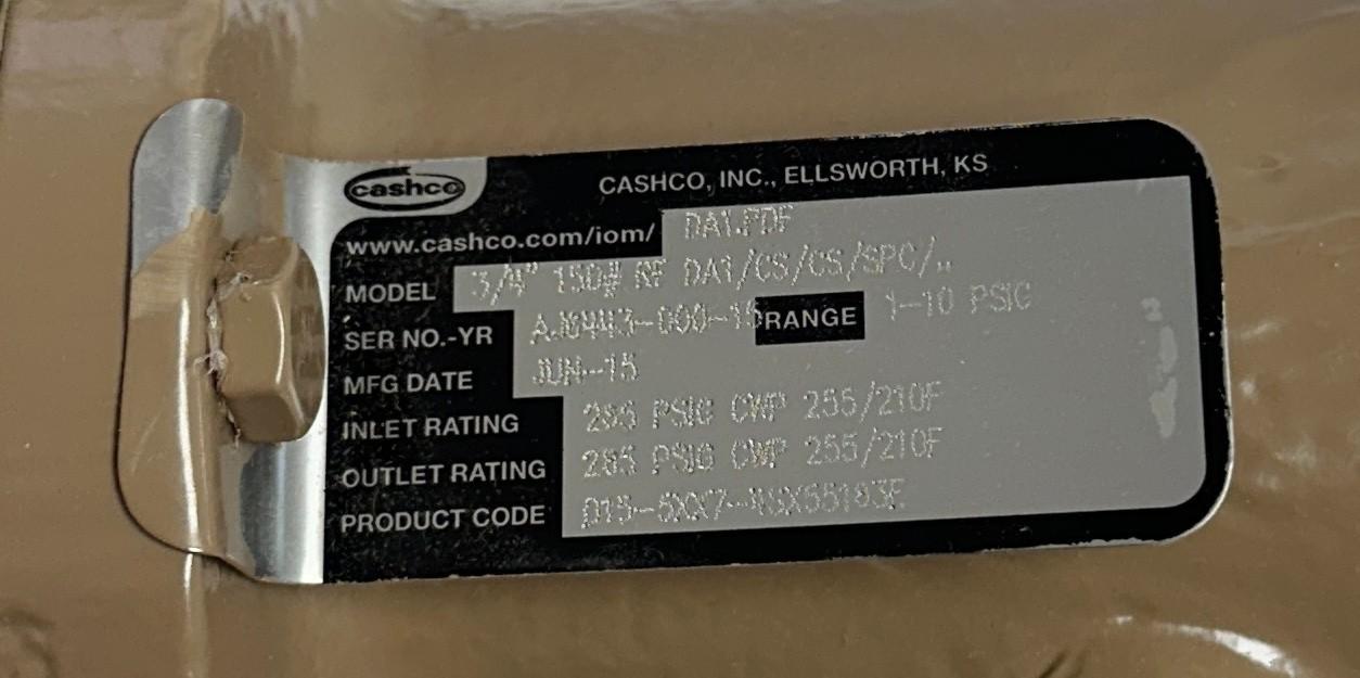 CASHCO D15-5XX7-4SX55183E / D155XX74SX55183E REDUCING REGULATOR 3/4'' DA1 NSMP