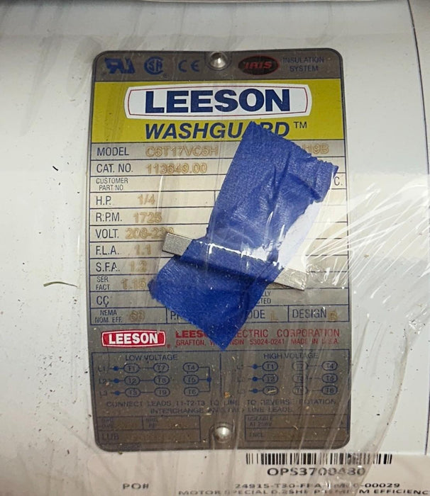 LEESON 113649.00 / C6T17VC5H WASHGUARD ELECTRIC MOTOR 1/4HP 208-230/460V NSMP