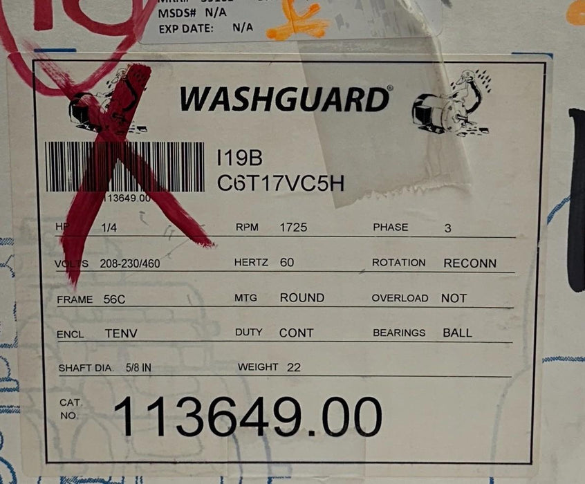 LEESON 113649.00 / C6T17VC5H WASHGUARD ELECTRIC MOTOR 1/4HP 208-230/460V NSMP