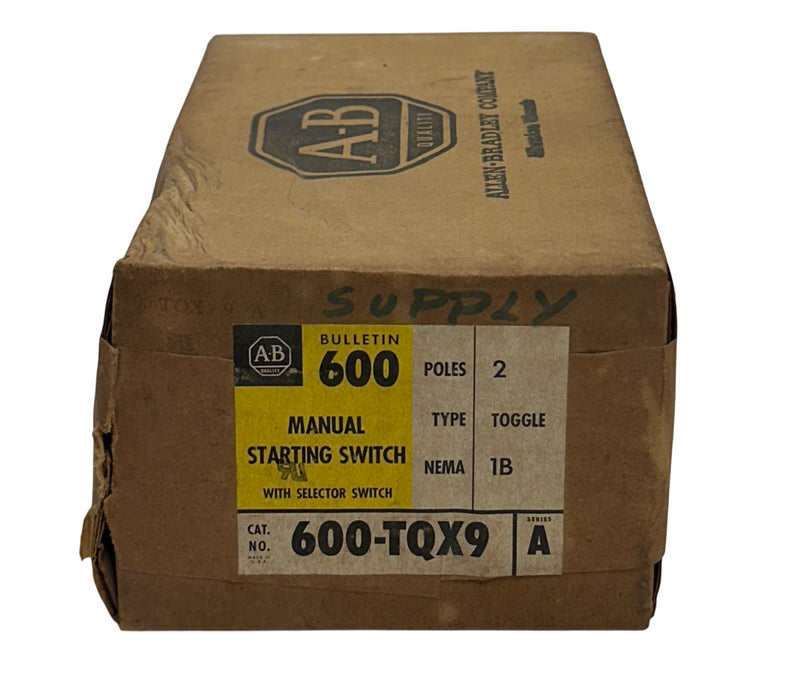 ALLEN BRADLEY 600-TQX9 /A BULLETIN 600 MANUAL STARTING SWITCH 2-POLE 1B NSMP