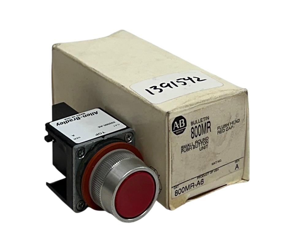 ALLEN BRADLEY 800MR-A6 /A BULLETIN 800MR SMALL ROUND PUSH BUTTON RED CAP NSMP