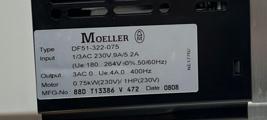 EATON MOELLER DF51-322-075 / DF51322075 FREQUENCY INVERTER 0.75kW/1HP 4A NSMP