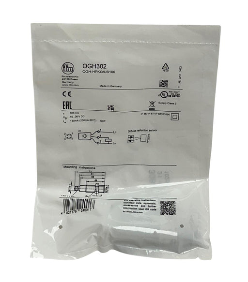 IFM ELECTRONIC OGH-HPKG/US100 / OGH302 DIFFUSE REFLECTION SENSOR 10-36VDC NSFS