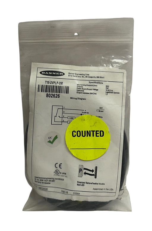 BANNER T18-2VPLP-2M / 802626 WASHDOWN SENSOR / HARSH ENVIRONMENTS T18-2 PNP NSMP