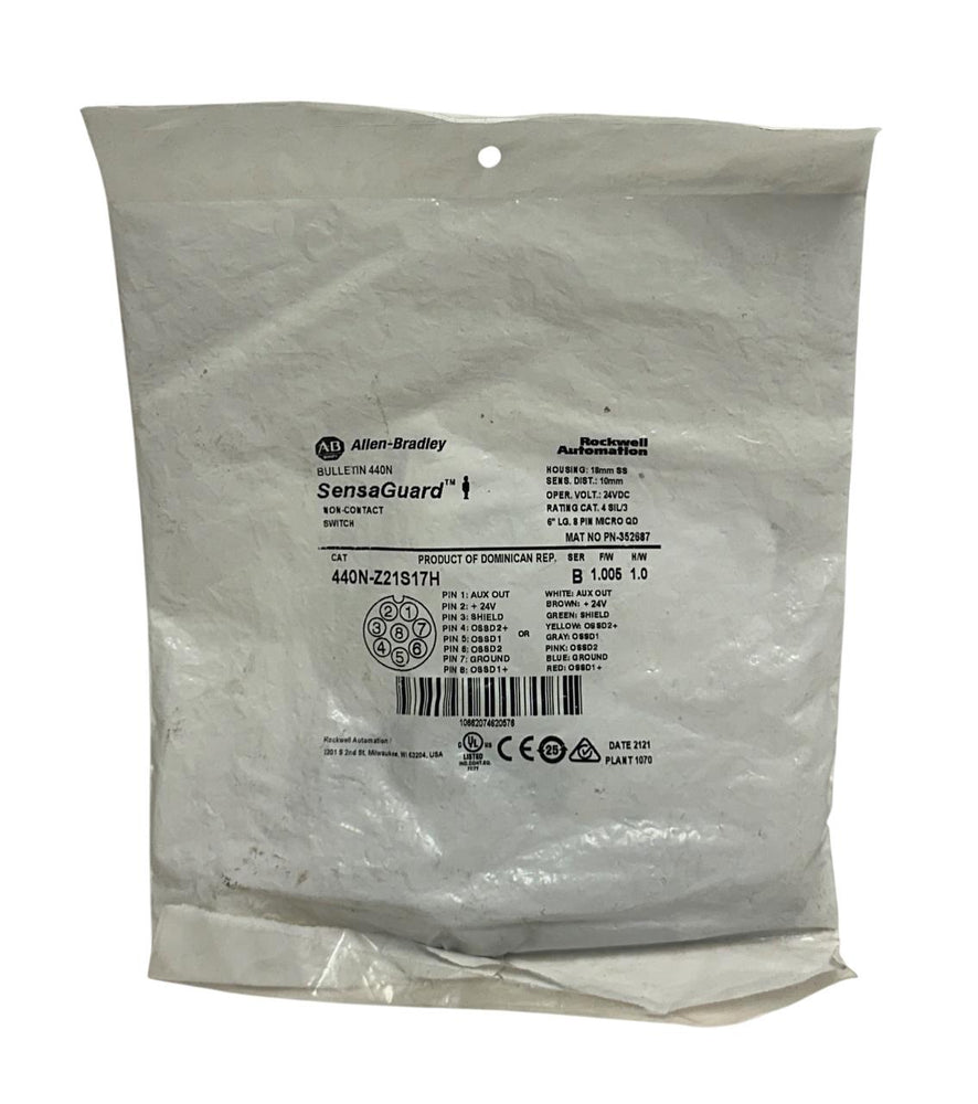 ALLEN BRADLEY 440N-Z21S17H /B SensaGuard NON-CONTACT SWITCH 24VDC 10mm 8PIN NSFS