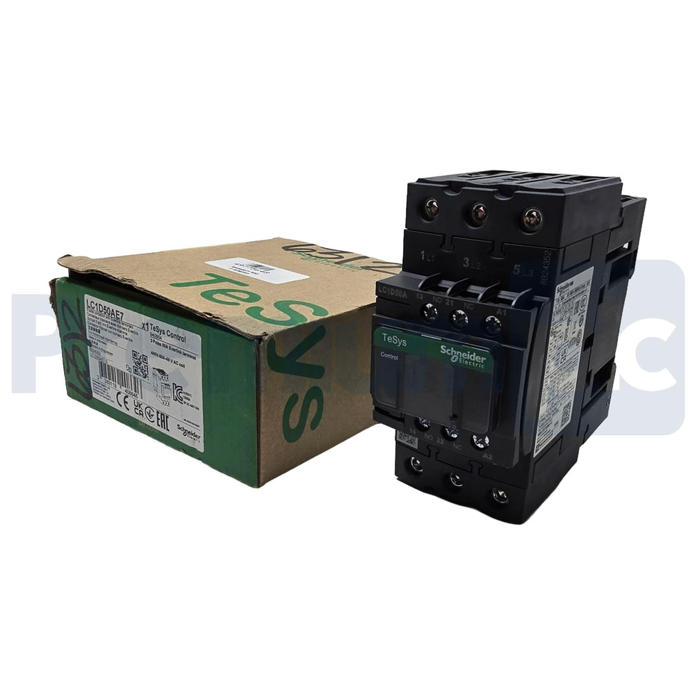 Schneider LC1D50AE7 TeSys D IEC Contactor 3 Pole 40HP@480V 50A, 48VAC Coil NSMP