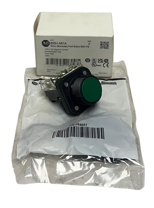ALLEN BRADLEY 800H-AR1A /F 30mm MOMENTARY PUSH BUTTON 800H PB FLUSH GREEN NSMP