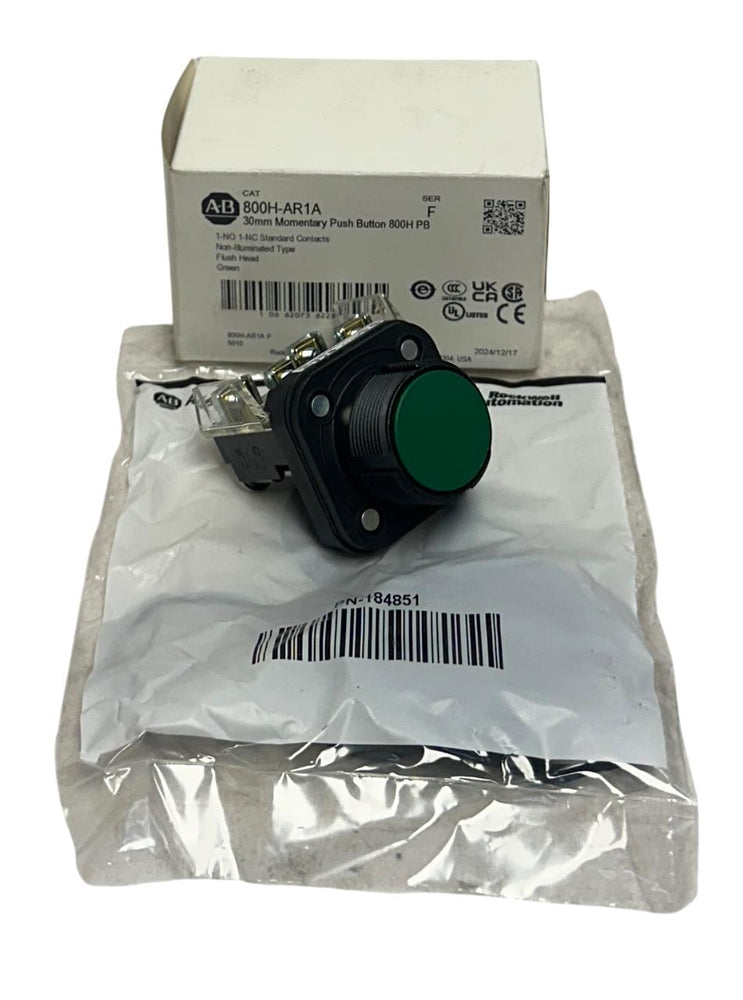 ALLEN BRADLEY 800H-AR1A /F 30mm MOMENTARY PUSH BUTTON 800H PB FLUSH GREEN NSMP