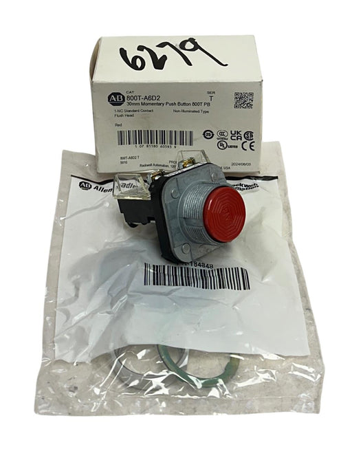 ALLEN BRADLEY 800T-A6D2 /T 30mm MOMENTARY PUSH BUTTON 800T FLUSH HEAD RED NSMP