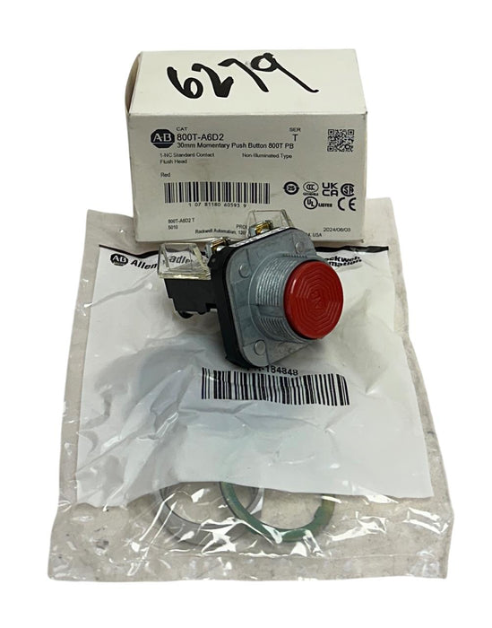 ALLEN BRADLEY 800T-A6D2 /T 30mm MOMENTARY PUSH BUTTON 800T FLUSH HEAD RED NSMP