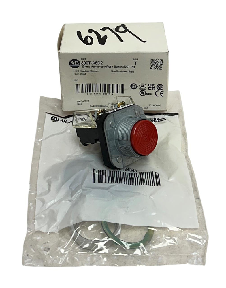 ALLEN BRADLEY 800T-A6D2 /T 30mm MOMENTARY PUSH BUTTON 800T FLUSH HEAD RED NSMP