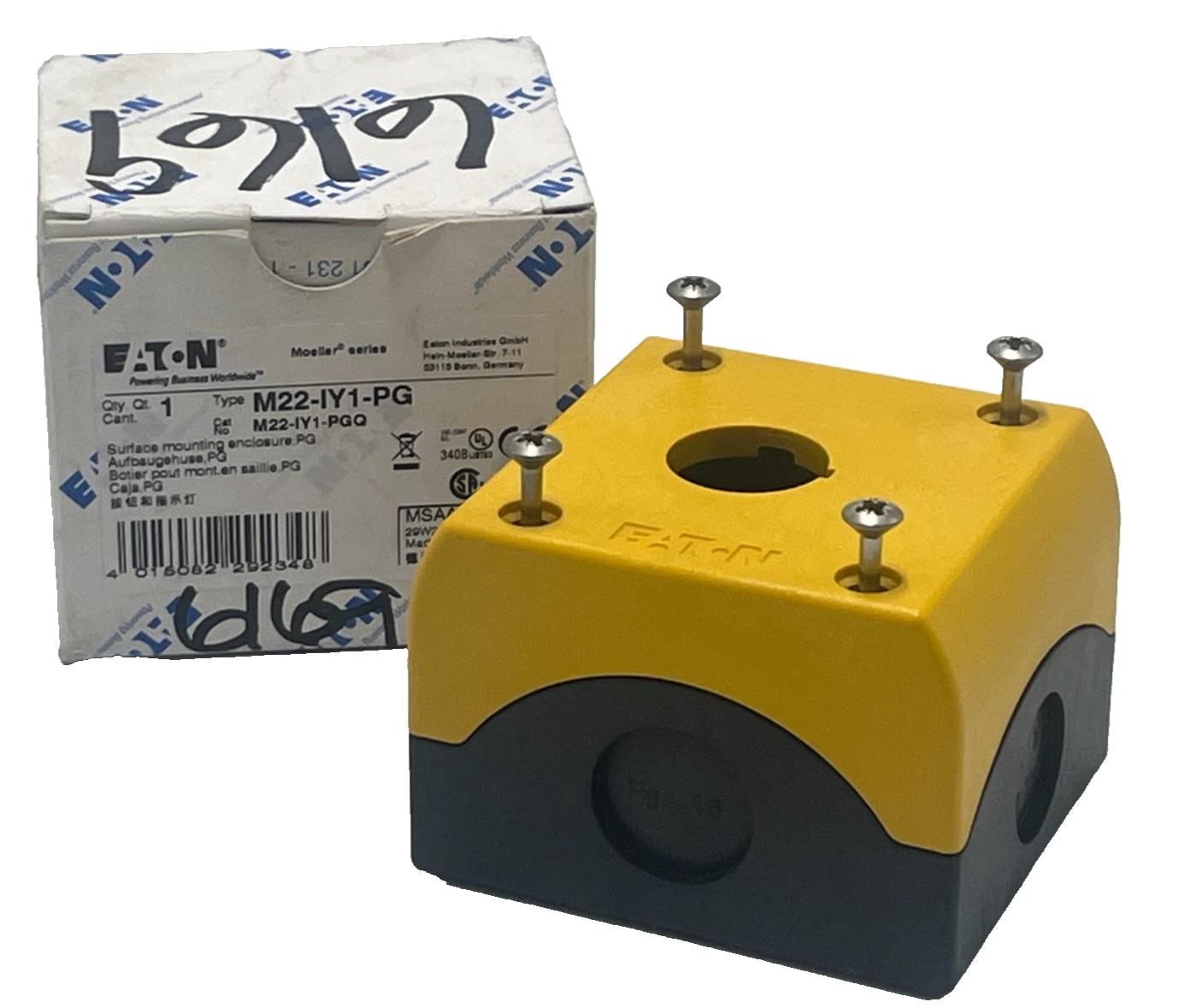 EATON M22-IY1-PG Yellow Pushbutton Enclosure 1 Hole 22mm NEMA 4X IP67 NSMP