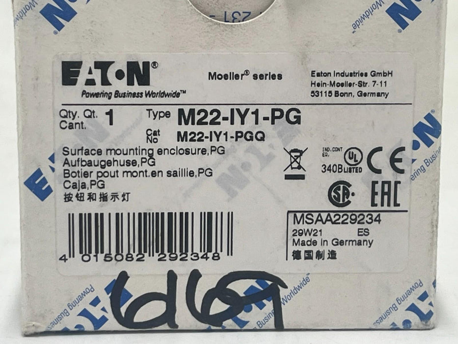 EATON M22-IY1-PG Yellow Pushbutton Enclosure 1 Hole 22mm NEMA 4X IP67 NSMP