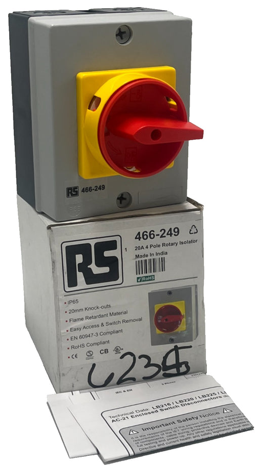 RS PRO 466-249 ROTARY ISOLATOR DISCONNECT SWITCH 20A 4 Pole IP65 466249 NSMP