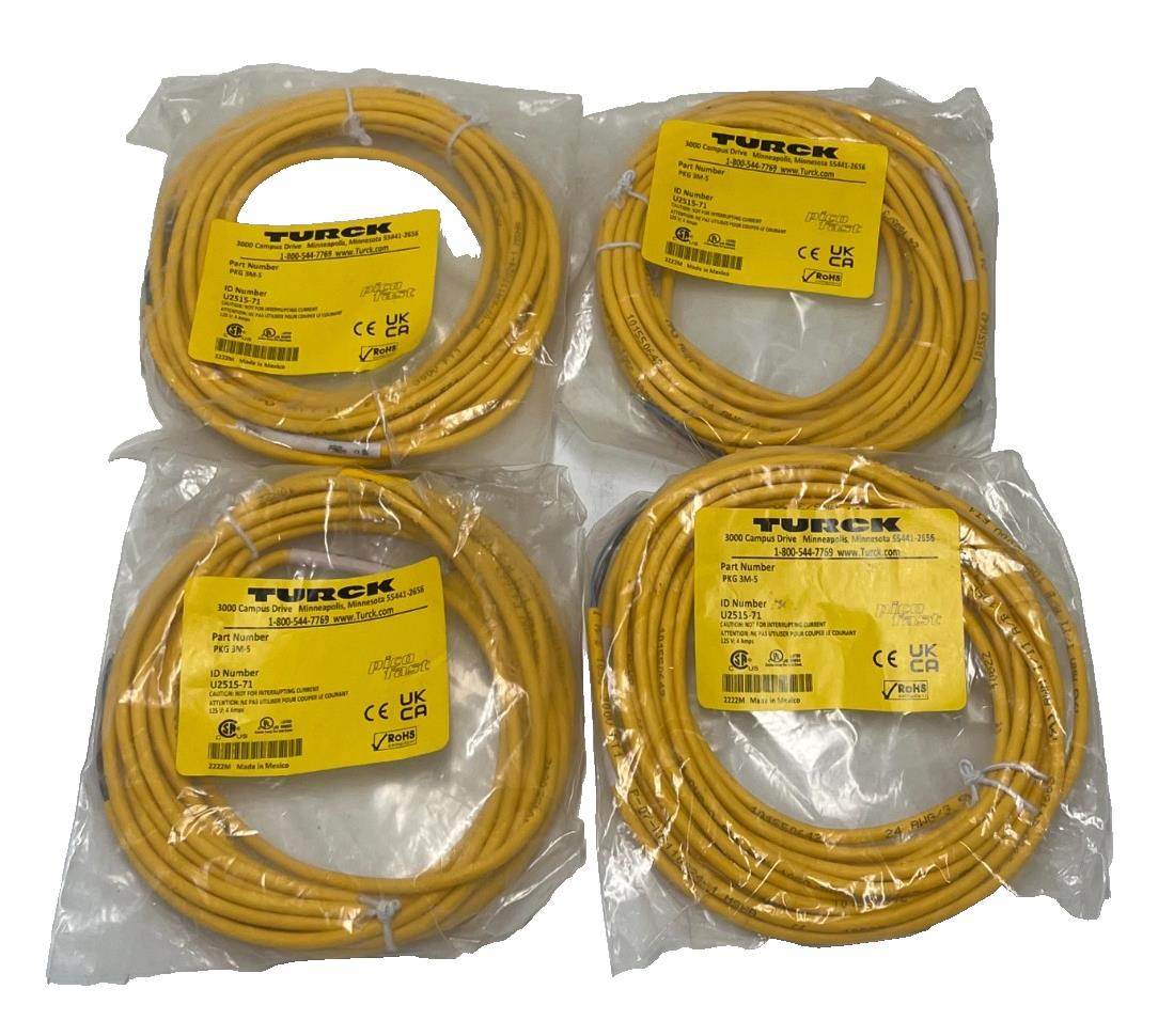 LOT OF 4 TURCK PKG 3M-5 M8 Female Straight 3-Pin Cordset 5 m Yellow U2515-7 NSMP