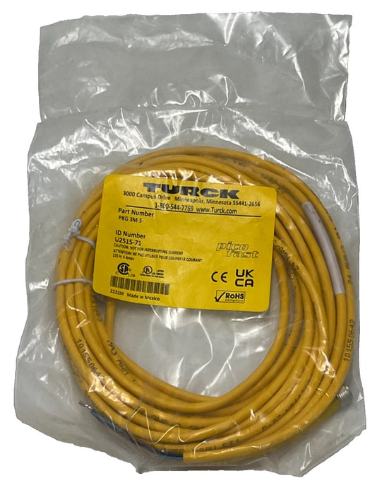 LOT OF 4 TURCK PKG 3M-5 M8 Female Straight 3-Pin Cordset 5 m Yellow U2515-7 NSMP