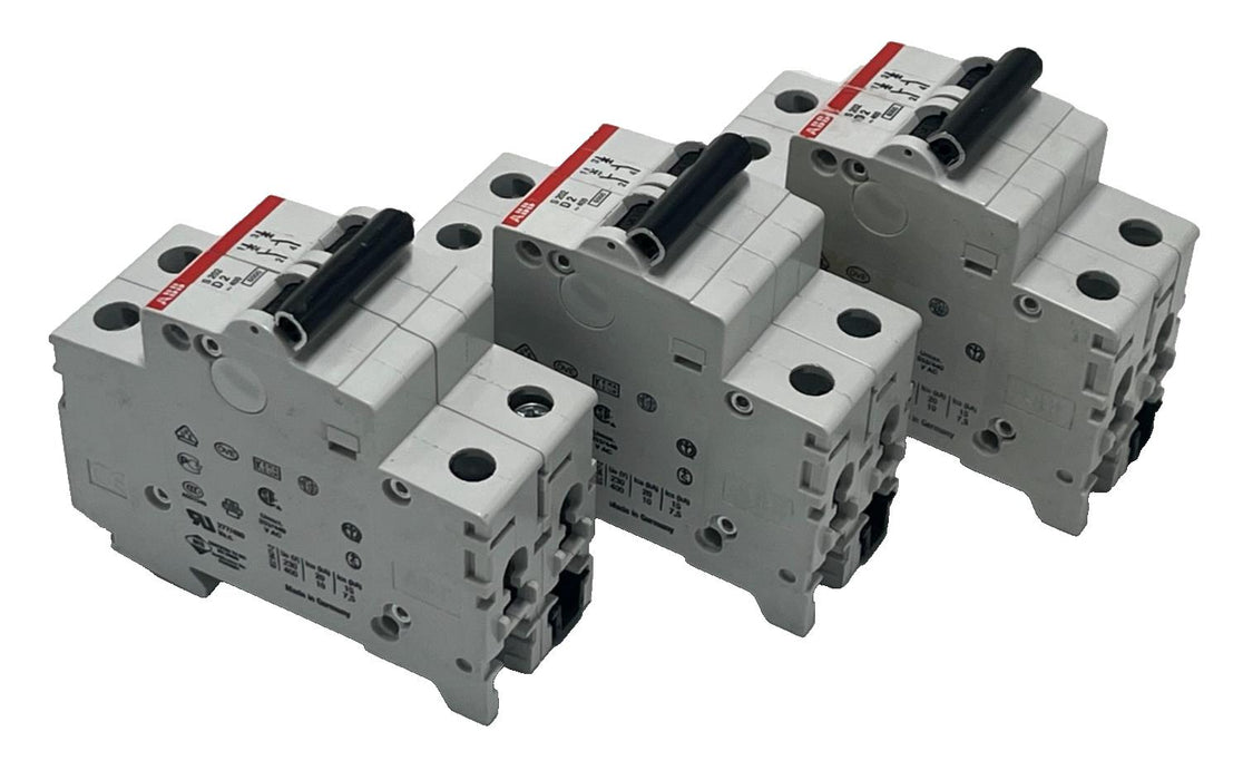 LOT OF 3 ABB GB10963 MINIATURE CIRCUIT BREAKER S202-D2 2A 2P 400VAC 50/60Hz NSNP