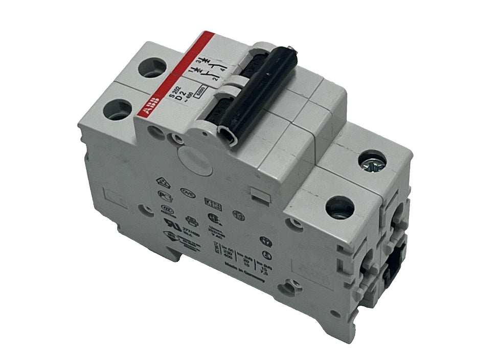 LOT OF 3 ABB GB10963 MINIATURE CIRCUIT BREAKER S202-D2 2A 2P 400VAC 50/60Hz NSNP