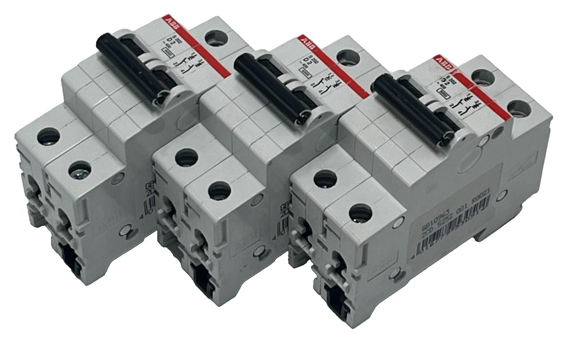 LOT OF 3 ABB GB10963 MINIATURE CIRCUIT BREAKER S202-D2 2A 2P 400VAC 50/60Hz NSNP