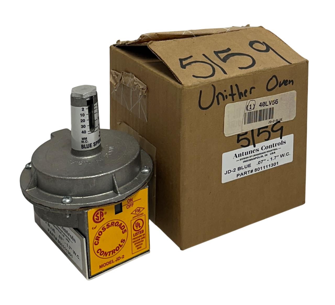 ANTUNES CONTROLS JD-2 BLUE / 801111301 AIR PRESSURE SWITCH .07''-1.7''WC NSMP