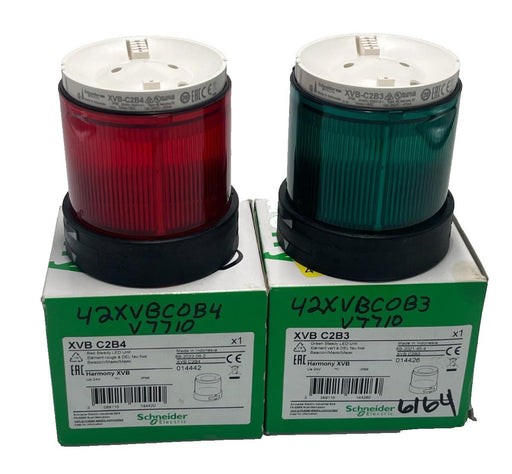 LOT OF 2 SCHNEIDER STEADY LED UNIT XVB C2B3 & C2B4 (GREEN & RED) 24V IP66, NSMP