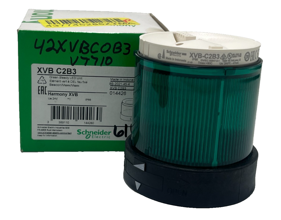 LOT OF 2 SCHNEIDER STEADY LED UNIT XVB C2B3 & C2B4 (GREEN & RED) 24V IP66, NSMP