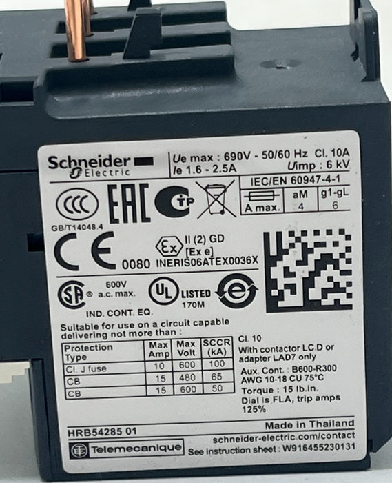 Schneider Electric LRD07 TeSys 034677 LRD Thermal Overload Relay, 1.6-2.5A, NSMP