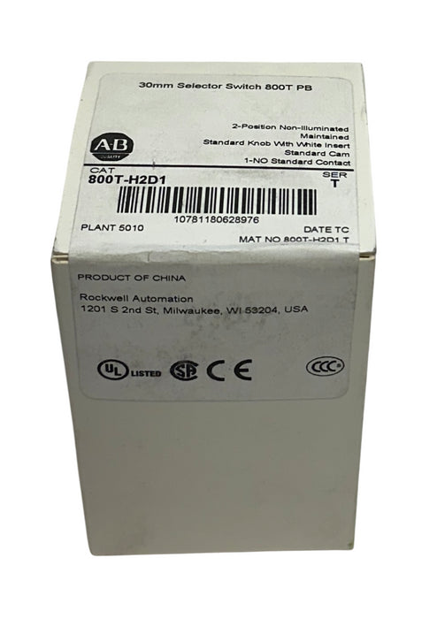 ALLEN BRADLEY 800T-H2D1 /T 30mm SELECTOR SWITCH 800T PB 2-POS STANDARD KNOB NSFS