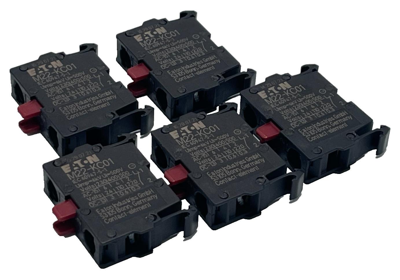 LOT OF 5 Eaton M22-KC01 22.5mm Contact Block 1 NC for M22 Pushbutton, NSNP