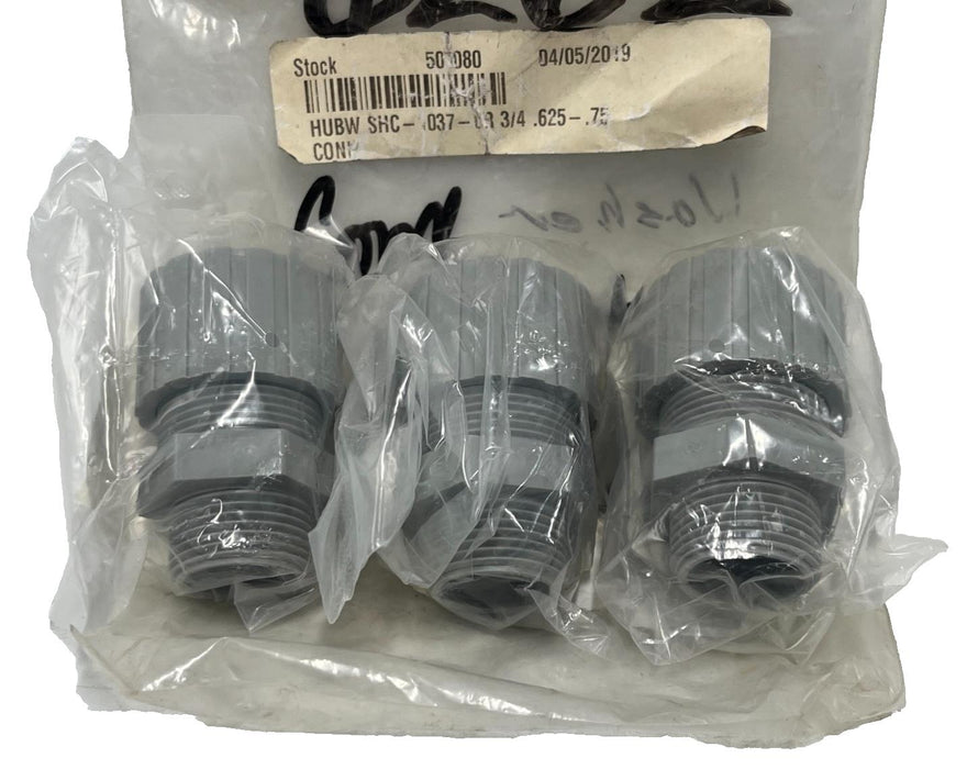 (3) Hubbell SHC1037CR Liquid Tight Cord Connector Straight Male 3/4" Nylon Gray