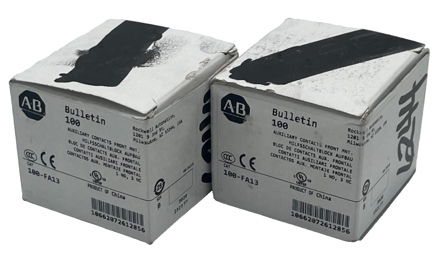 (2) Allen Bradley 100-FA13 Auxiliary Contact Block Front Mount 3 NO 1 NC, NSMP