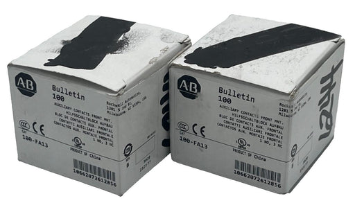 (2) Allen Bradley 100-FA13 Auxiliary Contact Block Front Mount 3 NO 1 NC, NSMP