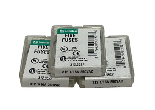 15 LITTELFUSE 312.062P / 312.062VXP GLASS FUSES 312 1/16A 250VAC OEM NSMP