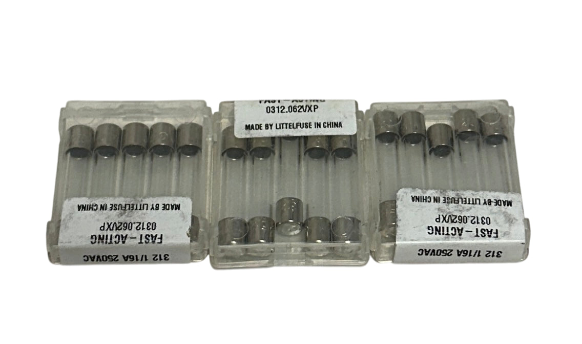 15 LITTELFUSE 312.062P / 312.062VXP GLASS FUSES 312 1/16A 250VAC OEM NSMP