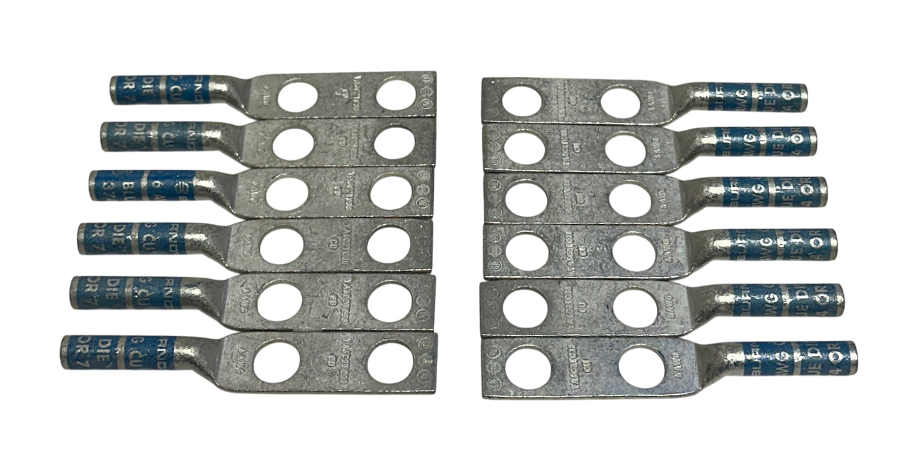 12 BURNDY YA6C2TC38 / 50235R COPPER COMPRESSION LUGS 6AWG BLUE HYLUG 374/7 NSMP