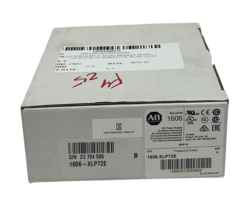 ALLEN BRADLEY 1606-XLP72E /A BULLETIN 1606 DC POWER SUPPLY 72W 24VDC OUTPUT NSMP