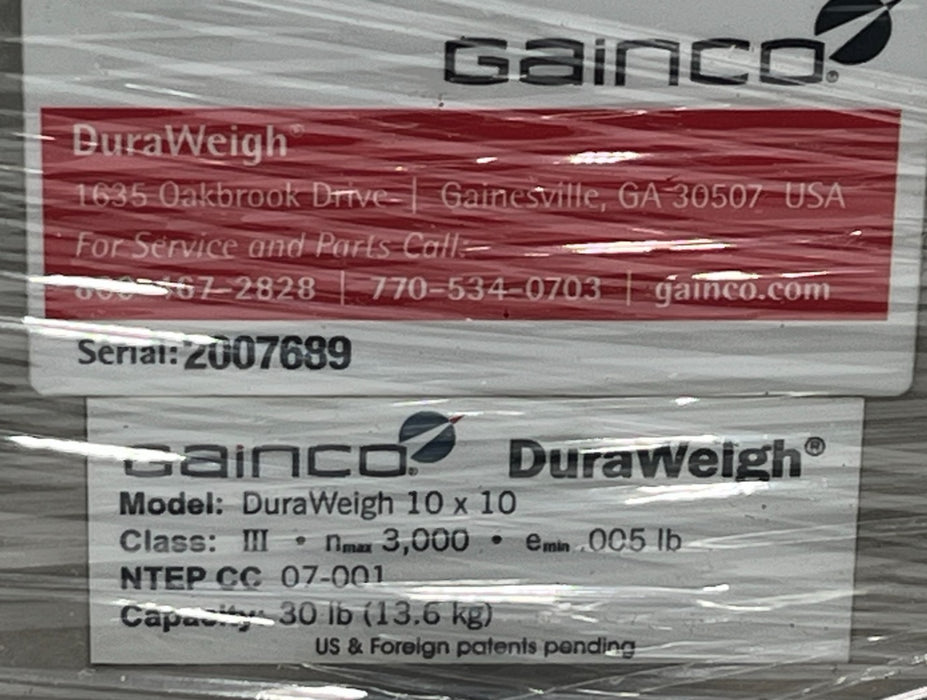 GAINCO DURAWEIGH 10x10" INDUSTRIAL BENCH SCALE BASE IP66 Washdown Food Grade S.S