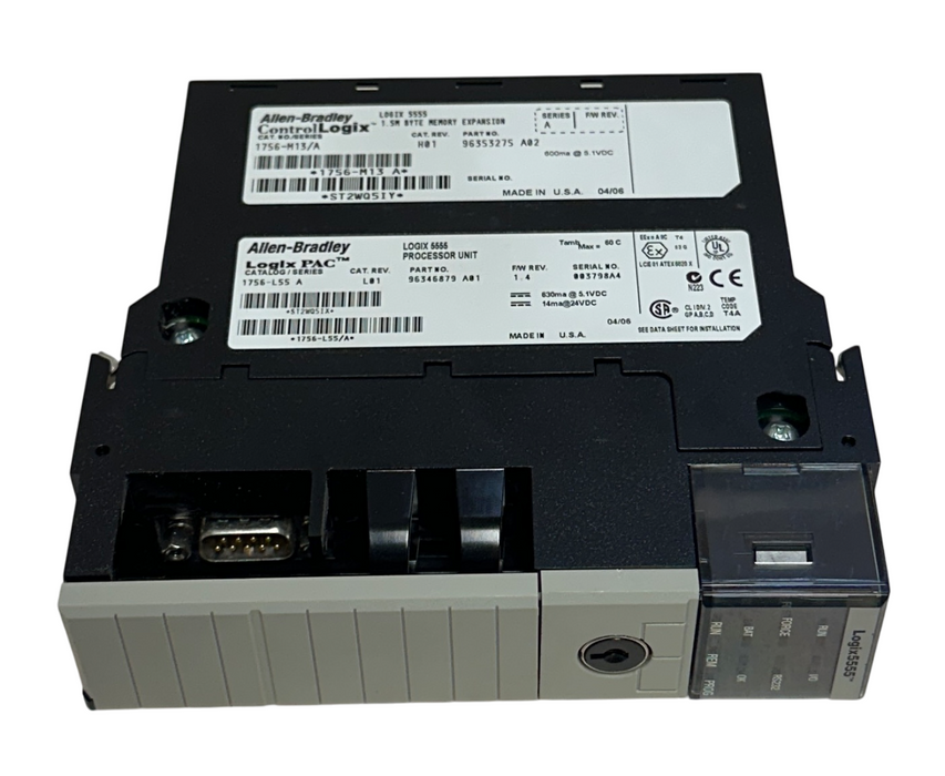 ALLEN BRADLEY 1756-L55 /A ControlLogix PROCESSOR W/ 1756-M13 /A MEMORY 1.5M USNP