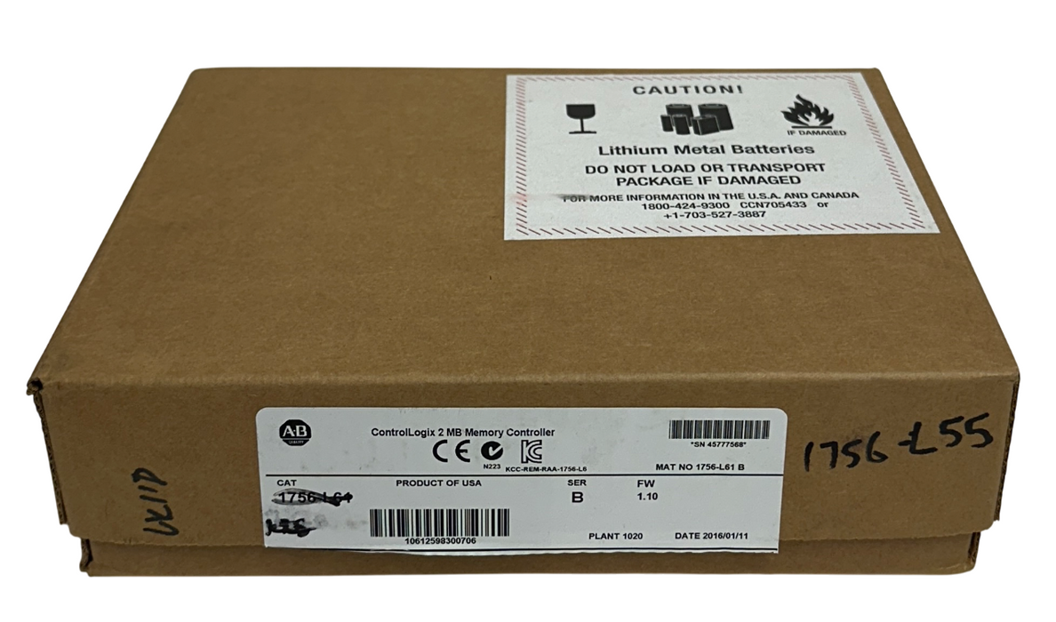 ALLEN BRADLEY 1756-L55 /A ControlLogix PROCESSOR W/ 1756-M13 /A MEMORY 1.5M USNP