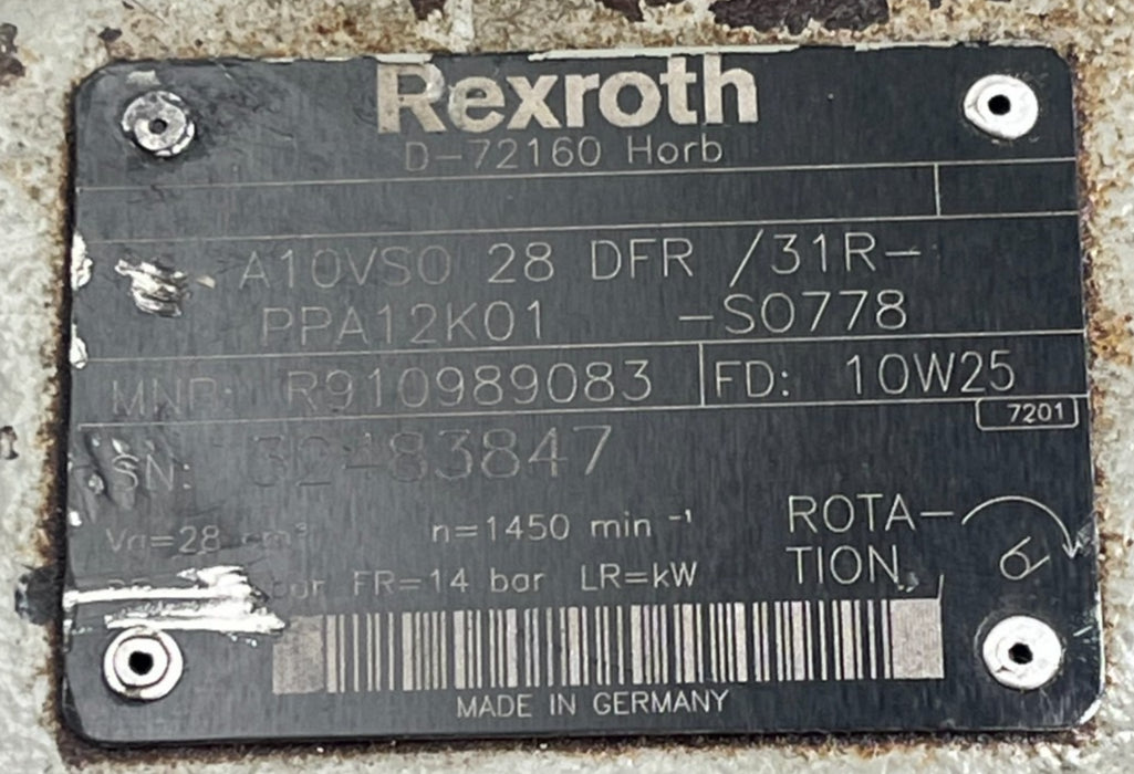REXROTH R910989083 A10VSO 28 DFR/31R-PPA12K01 Hydraulic Piston Pump 28cc