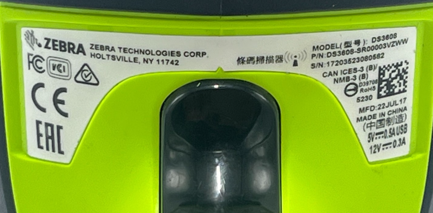 ZEBRA DS3608 Ultra-Rugged Industrial 1D/2D Barcode Scanner Kit USB CBA-U46-S07ZA