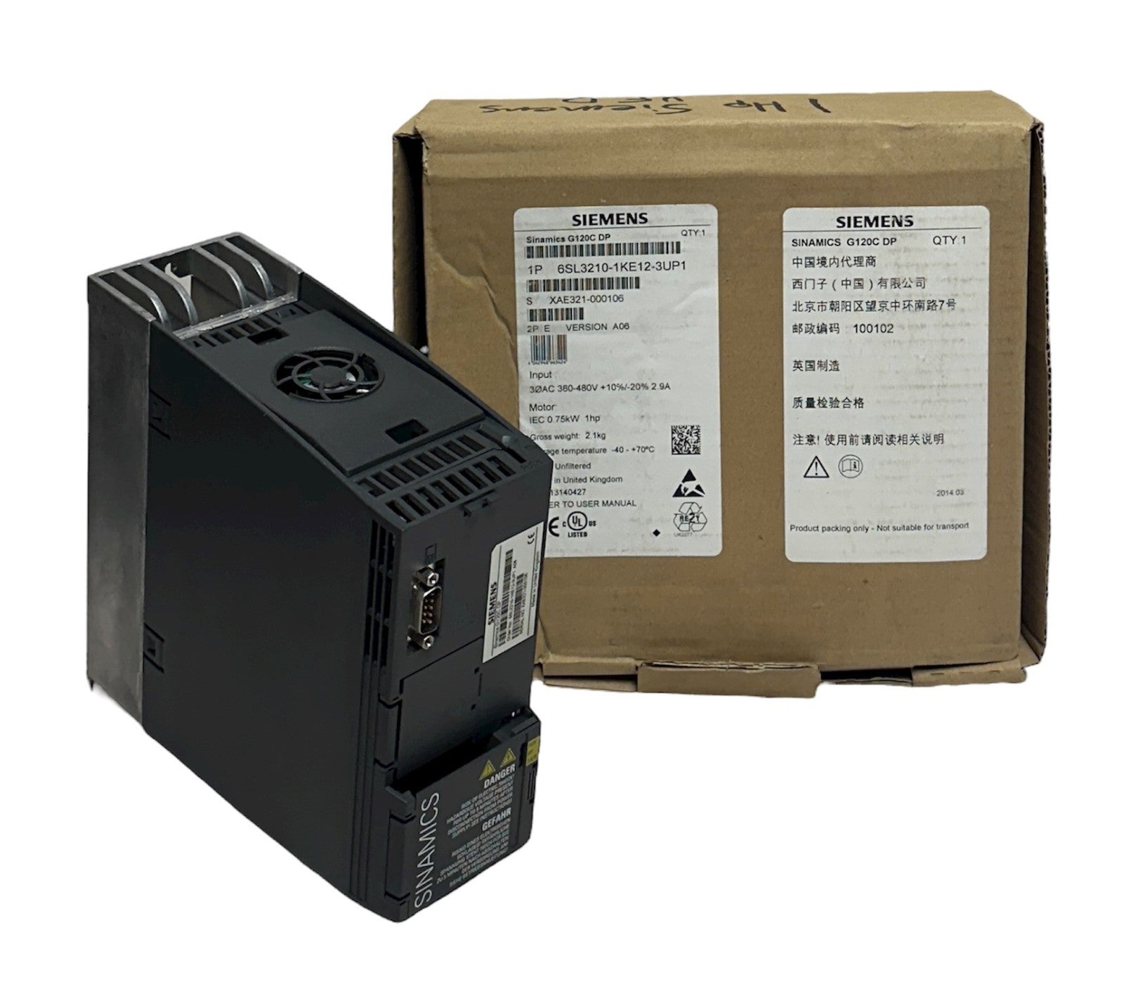 SIEMENS 6SL3210-1KE12-3UP1 / 6SL32101KE123UP1 SINAMICS G120C DP DRIVE 1HP NSMP