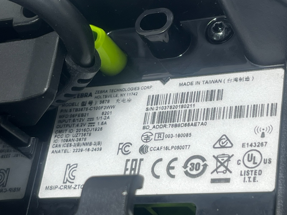 ZEBRA DS3678 Barcode Scanner Kit w/ STB3678 Cradle & CBA-U42-S07PAR CABLE