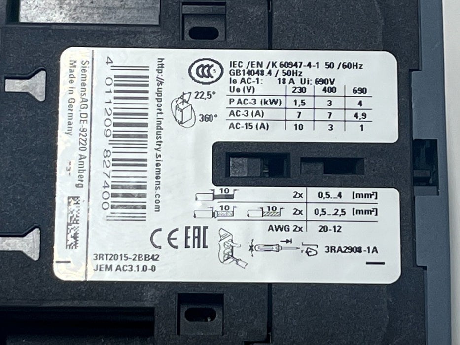 2 SIEMENS Sirius 3RT2015-2BB42 Contactor 7A 24VDC 3-Pole Size S00 DIN Rail Mount